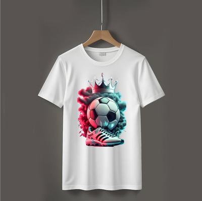 Men's White Football Crown Graphic T-Shirt Round Neck