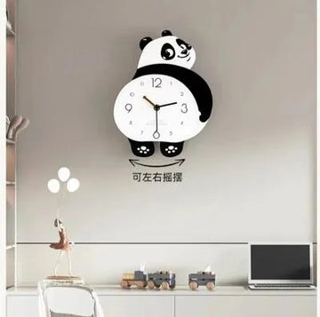 Panda Wall Clock Black White 16" Acrylic With Light