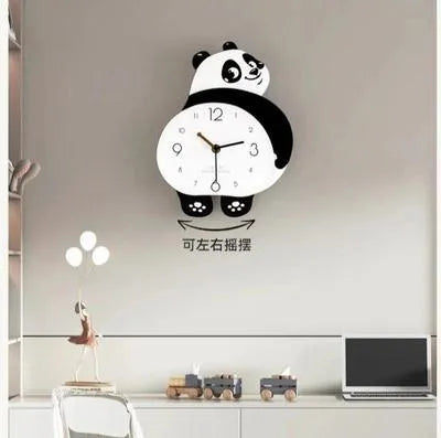 Panda Wall Clock Black White 16" Acrylic With Light