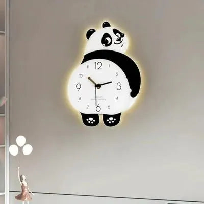 Panda Wall Clock Black White 16" Acrylic With Light