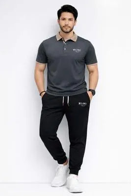 Men Printed Track Suit Set MILANO Polyester Black